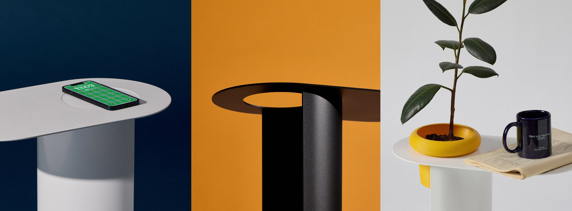 Qi2 iPhone charger with Adap Side Table, Flower Pot on coffee table